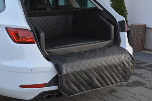 Rücksitz Autobett Karo Dual schwarz-dunkelblau – Feine Pfote