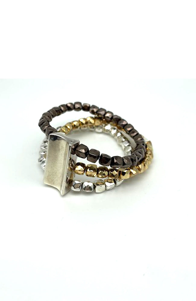 Stretch Cube Mixed Bracelet in Black Silver