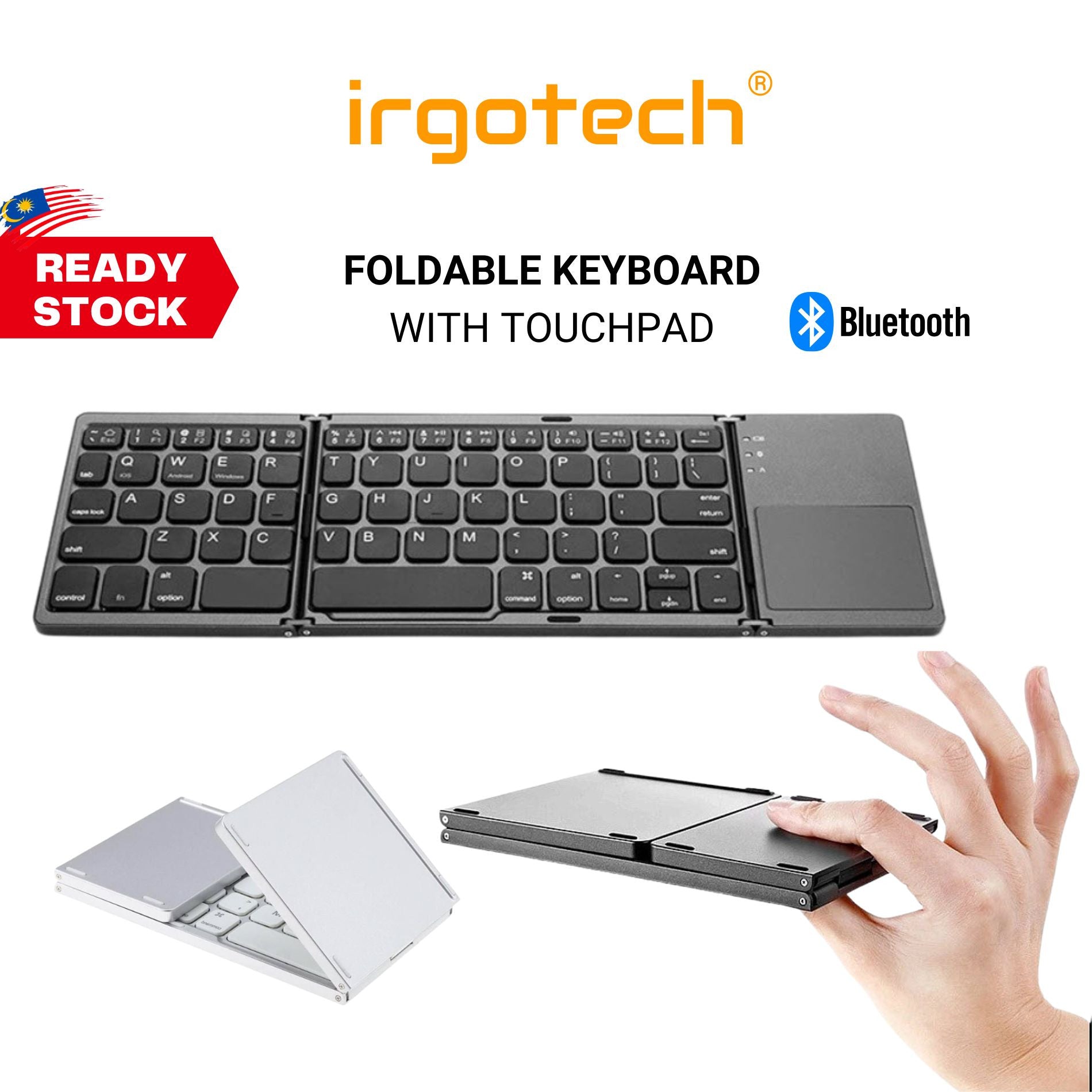 Indringing arm Donau Foldable Bluetooth Keyboard QWERTY Touchpad USB Charging Wireless Phon –  IRGOTECH