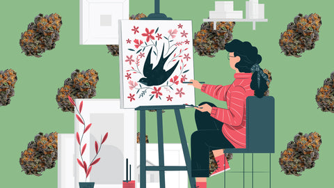 Illustration of Woman Painting Surrounded by Buds