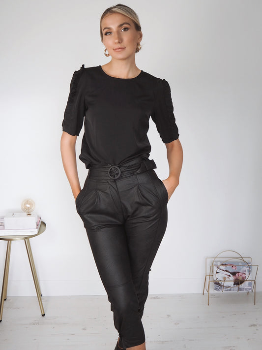 Nia Black Leather Trousers