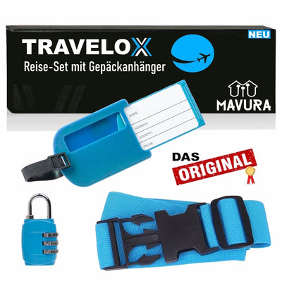 TRAVELOX Koffergurt Gepäckgurt Kofferanhänger Gepäckschloss Gepäckanhänger Blau