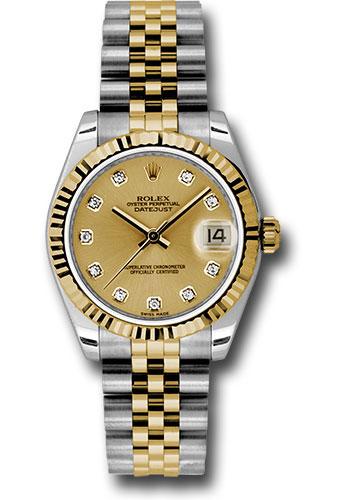 Rolex Datejust 31mm Steel Case Champagne Diamond Dial Yellow Gold Fluted  Bezel Steel and Gold Jubilee Bracelet Automatic Watch 178273