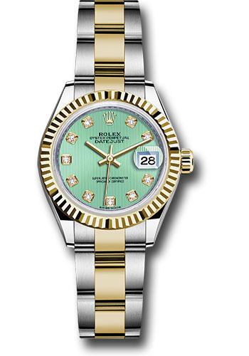 ROLEX MENS DATEJUST WATCH GOLD & STEEL GREEN DIAL FLUTED BEZEL