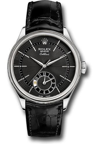 Rolex Cellini Date Watch White Gold Black Dial Black Leather Str