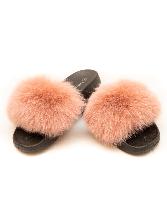 Pink Fox Fur Slides Real Fur Slippers Real Fur Slides -  Sweden