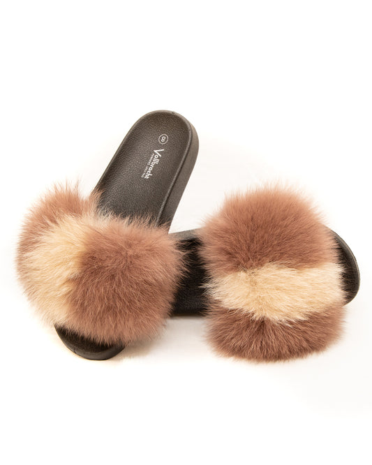 Fox Fur Slides Pink - velurboutique