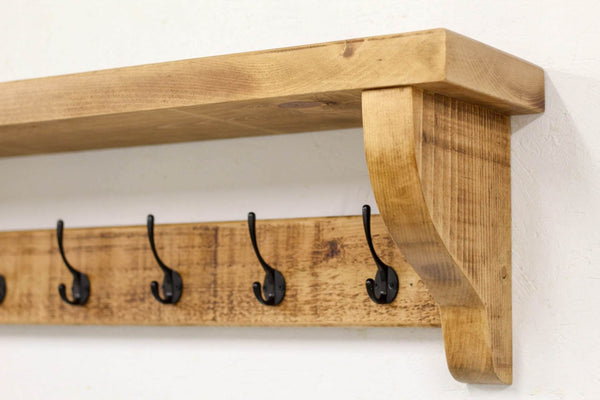 Solid Oak Coat Rack With Storage Shelf