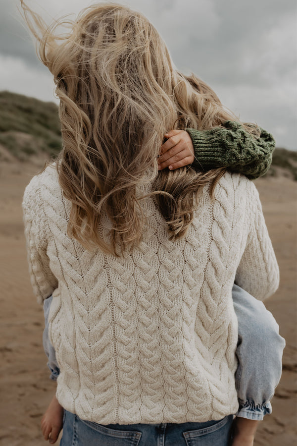 Women's Irish Merino Wool Cardigan Sweater - Ecru - L (12-14)