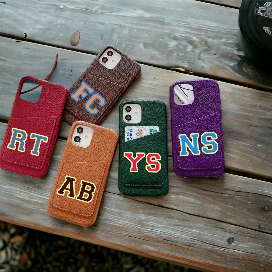 Varsity Initials Personalised Leather iPhone Case