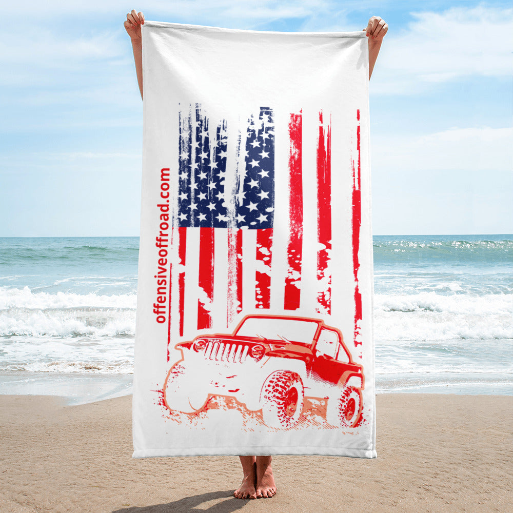 moniquetoohey Jeep Flag Beach Towel