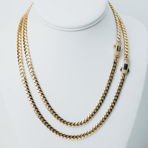 Women's Necklace/Choker - Monaco Chain Classic Pavé Lock 10K & 14K Yellow Gold Oro Monaco