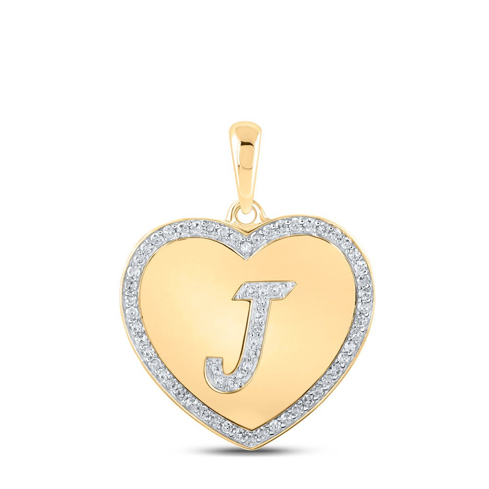 10kt Yellow Gold Womens Round Diamond Heart J Letter Pendant 1/4 ...