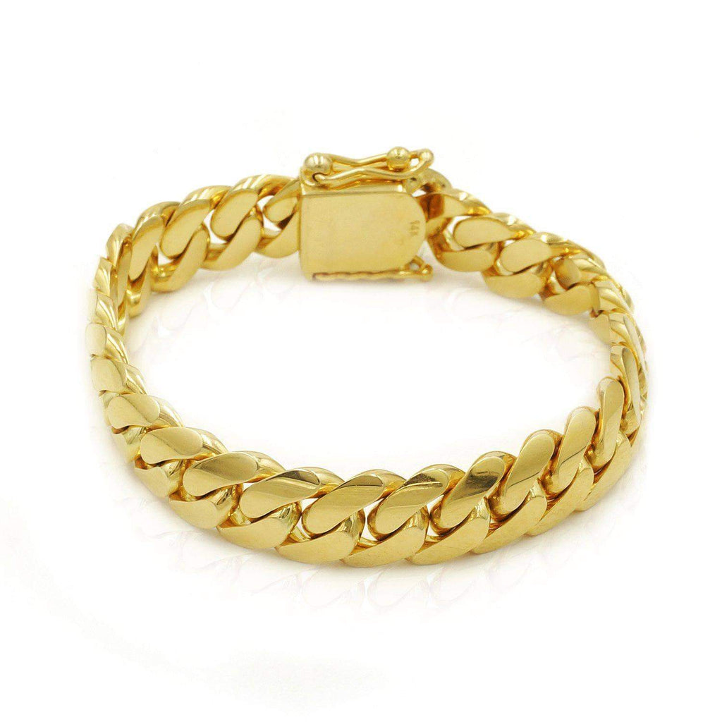 12mm Solid Cuban Link Bracelet in 18K Yellow Gold - Las Villas Jewelry ...