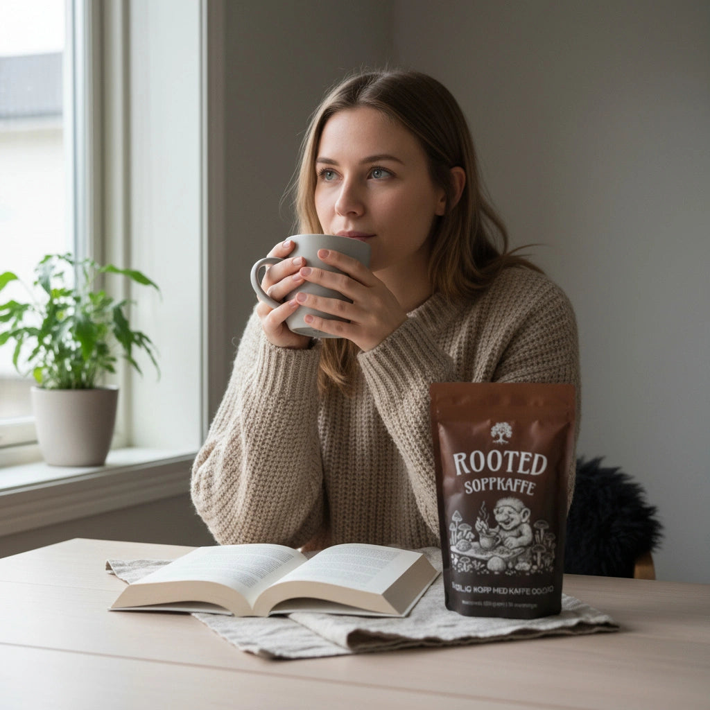 Person enjoying Rooted Soppkaffe