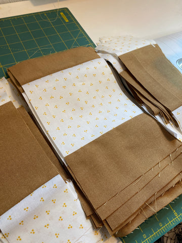 brown and white blocks within a strip for the Classic Brown Quilt