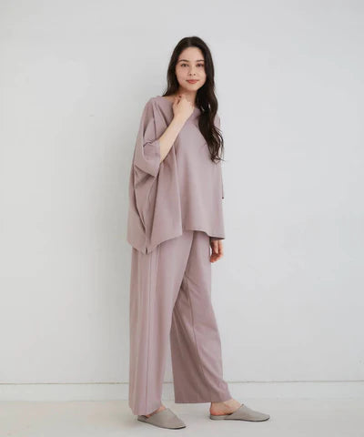 【セットアップ】ロイヤル オーガニックコットン ポンチョ & ワイドパンツ グレージュ