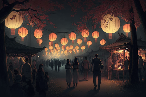 ancient chinese paper lanterns at a festival