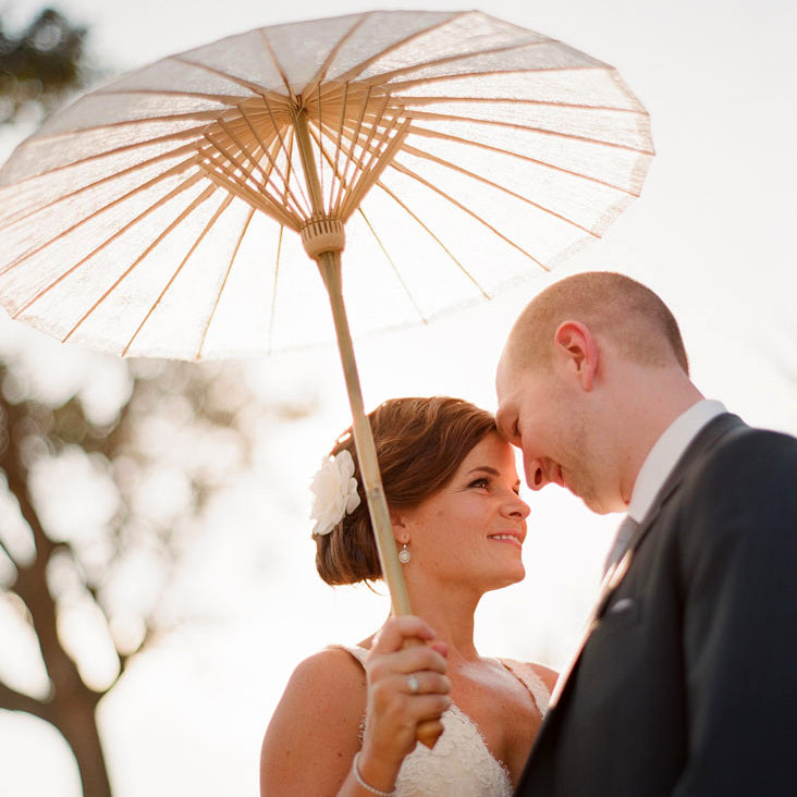 Paper Parasol with Bride and Groom at Wedding