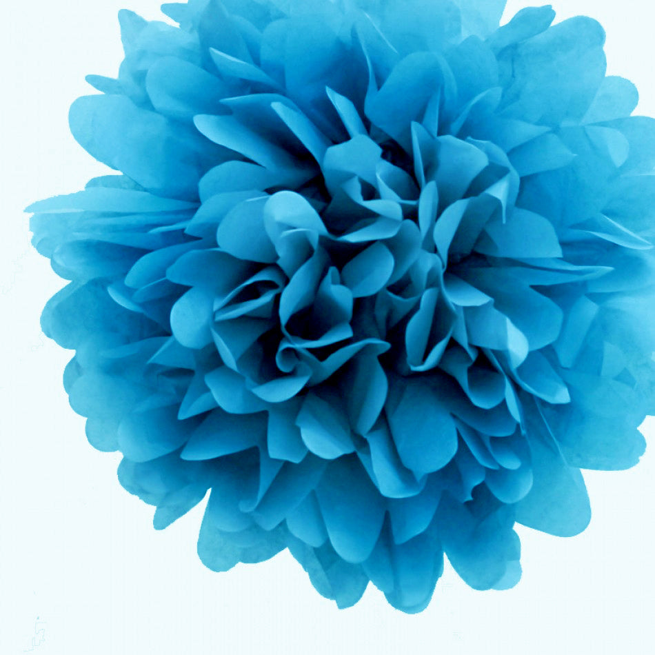 EZ-Fluff 12 Inch Turquoise Tissue Paper Pom Poms Flowers Balls, (4 PACK) Fluffy Wall Backdrop Decorations On Now! | Pom Pom Flowers - PaperLanternStore.com - Paper Lanterns, Decor, Party Lights & More