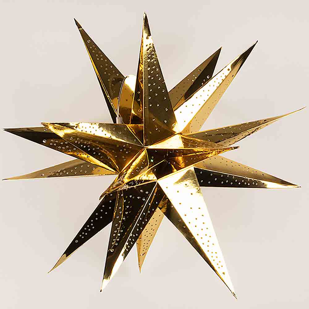 24 Inch Moravian Glossy Gold Multi-Point Paper Star Lantern Lamp