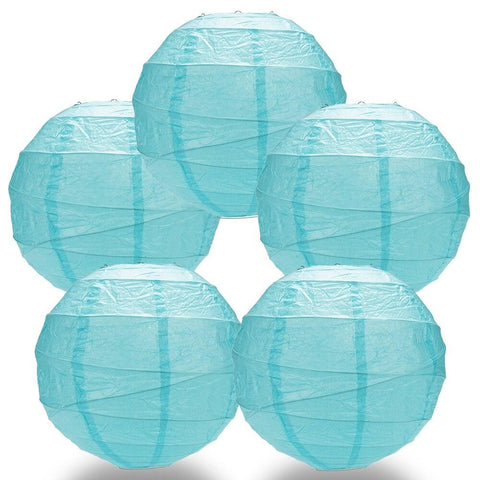 BULK PACK (5) 8" Baby Blue Round Paper Lantern, Crisscross Ribbing, Hanging Decoration - PaperLanternStore.com - Paper Lanterns, Decor, Party Lights & More