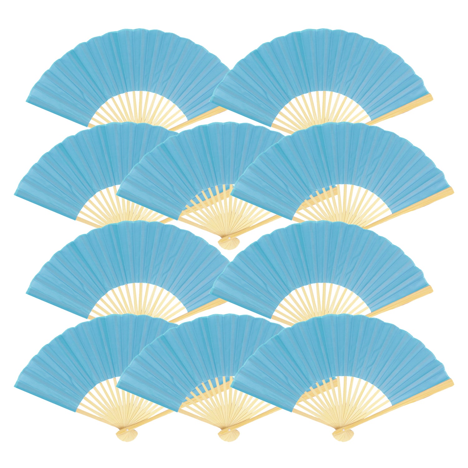 9 Inch Turquoise Silk Hand Fans For Weddings 10 Pack On Sale Now Oriental Paper Folding Wedding Hand Fans Cheap On Sale At Bulk Wholesale Best Prices