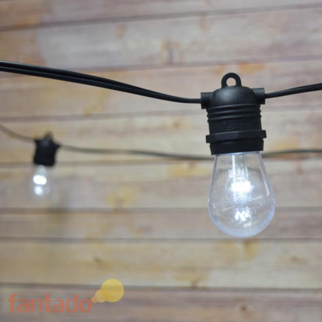 24 Socket Outdoor Commercial String Light Set, Shatterproof LED Light Bulbs Cool White, 54 FT Black Cord, Weatherproof - PaperLanternStore.com - Paper Lanterns, Decor, Party Lights & More