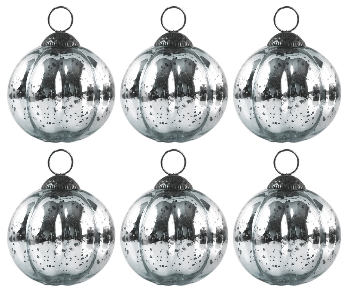 6 Pack | Large Holiday Mercury Glass Ball Ornaments (3