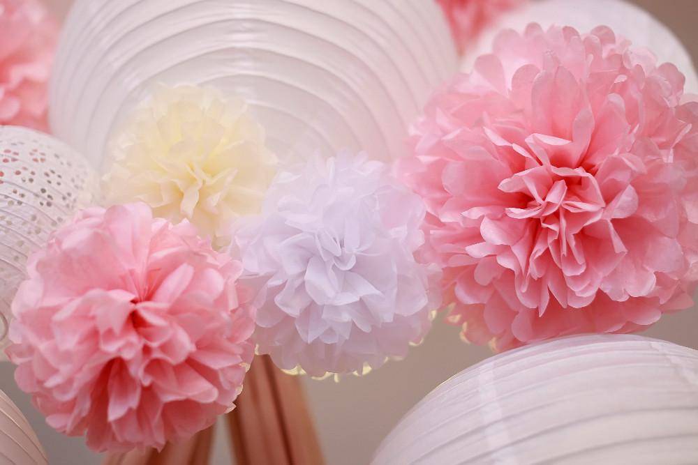 14" Beige Multi-Color Tissue Paper Flower Pom Pom Decorations EZ-Fluff Sale Now! | Chinese Lanterns | PaperLanternStore.com Cheap Lanterns at Bulk Wholesale Best - PaperLanternStore.com - Lanterns, Decor,
