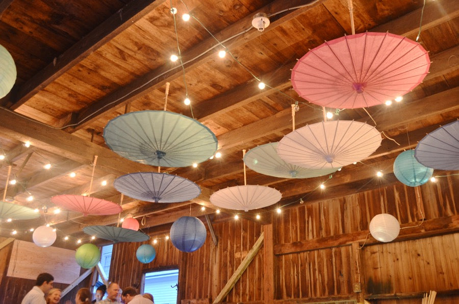 orange parasols wedding