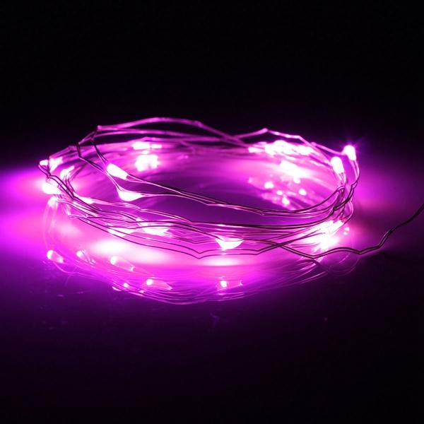 Battery-Operated 20 LED String Light Set - Pink/Clear Cord