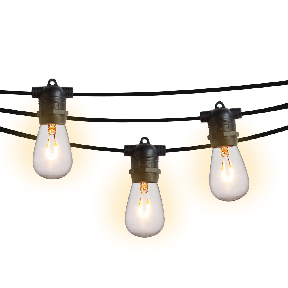 24 Socket Outdoor Commercial String Light Set, 54 ft Black Cord w/ 2-Watt Shatterproof LED Bulbs, Weatherproof SJTW - 2-Prong