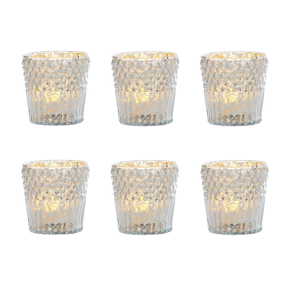 6 Pack | Vintage Mercury Glass Candle Holder (3-Inch, Ophelia Design, Silver) - For Use with Tea Lights - For Home Decor, Parties, Wedding Decorations - PaperLanternStore.com - Paper Lanterns, Decor, Party Lights &amp; More
