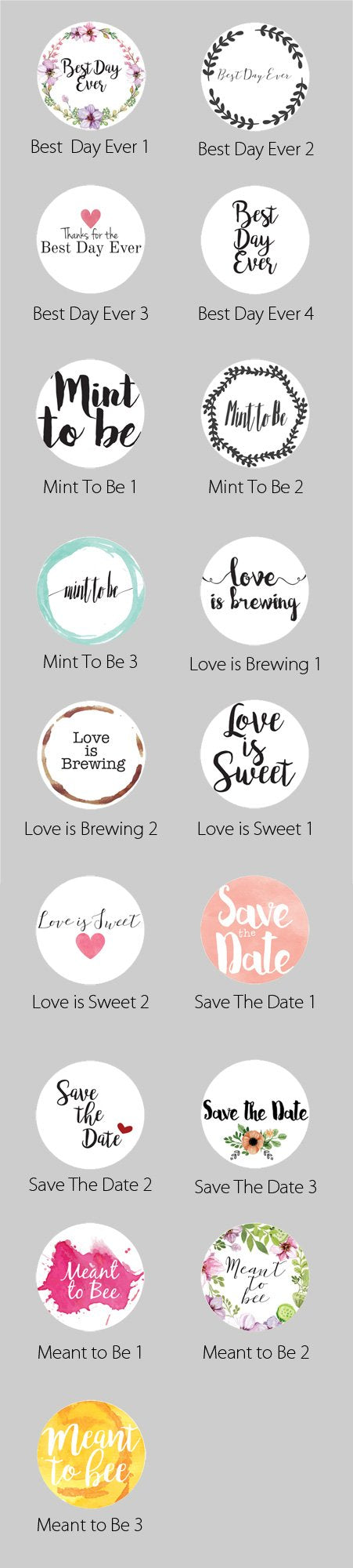 1.5 inch Wedding Themed Circle Label Stickers for Party Favors & Invitations (Pre-Set Designed, 24 Labels) - Best Day Ever 1