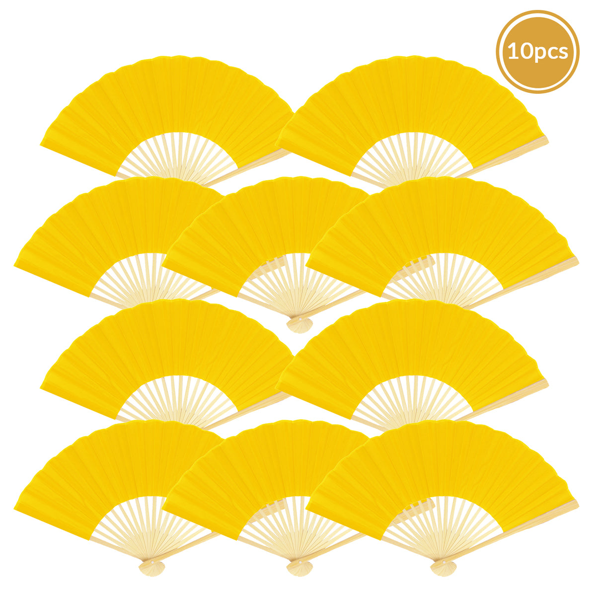 9 Inch Yellow Silk Hand Fans For Weddings 10 Pack On Sale Now Oriental Paper Folding Wedding Hand Fans Cheap On Sale At Bulk Wholesale Best Prices