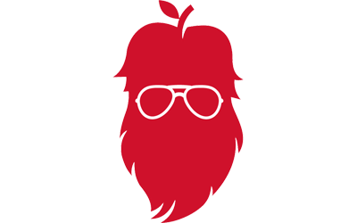 Lost Giants Cider logo, red face with beard and sunglasses