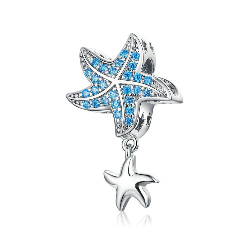 Blue Playful Starfish Sterling Silver Charm Bead-DUNALI
