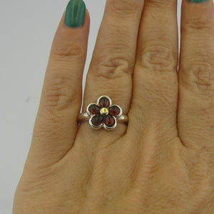 Hadar Designers 9k Gold 925 Silver Ring Garnet 6,7,7.5,8,9 Handmade Floral (MS)y