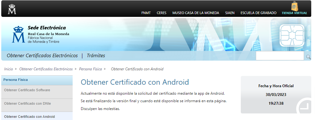 Obtener certificado digital movil Android
