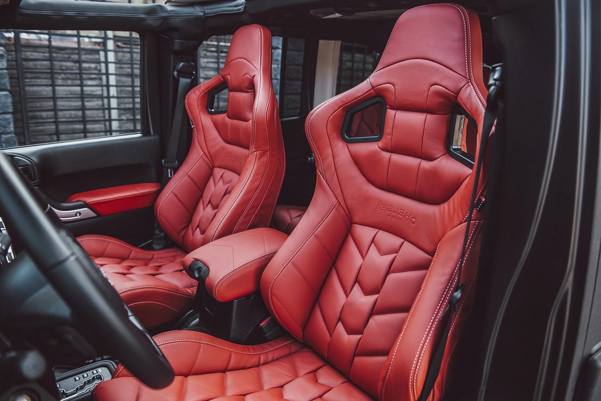 Jeep Wrangler JK 4 Door Red GTB Leather Interior | Chelsea Truck Co –  Chelsea Truck Company