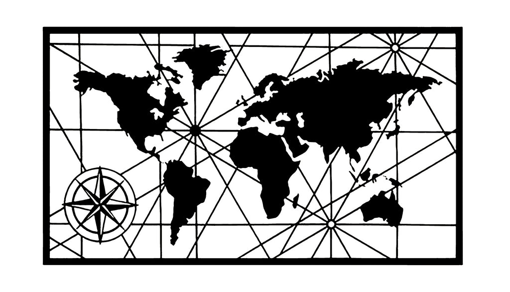 Tableau Carte Du Monde En Metal Points Cardinaux Mondeandco