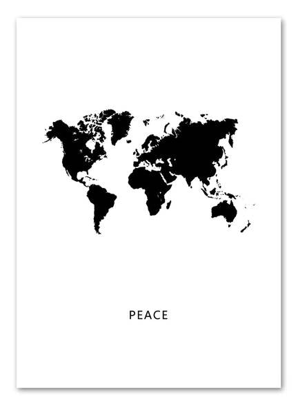 carte du monde blanc et noir Toile Carte du Monde Noir et Blanc Peace | MondeAndCo