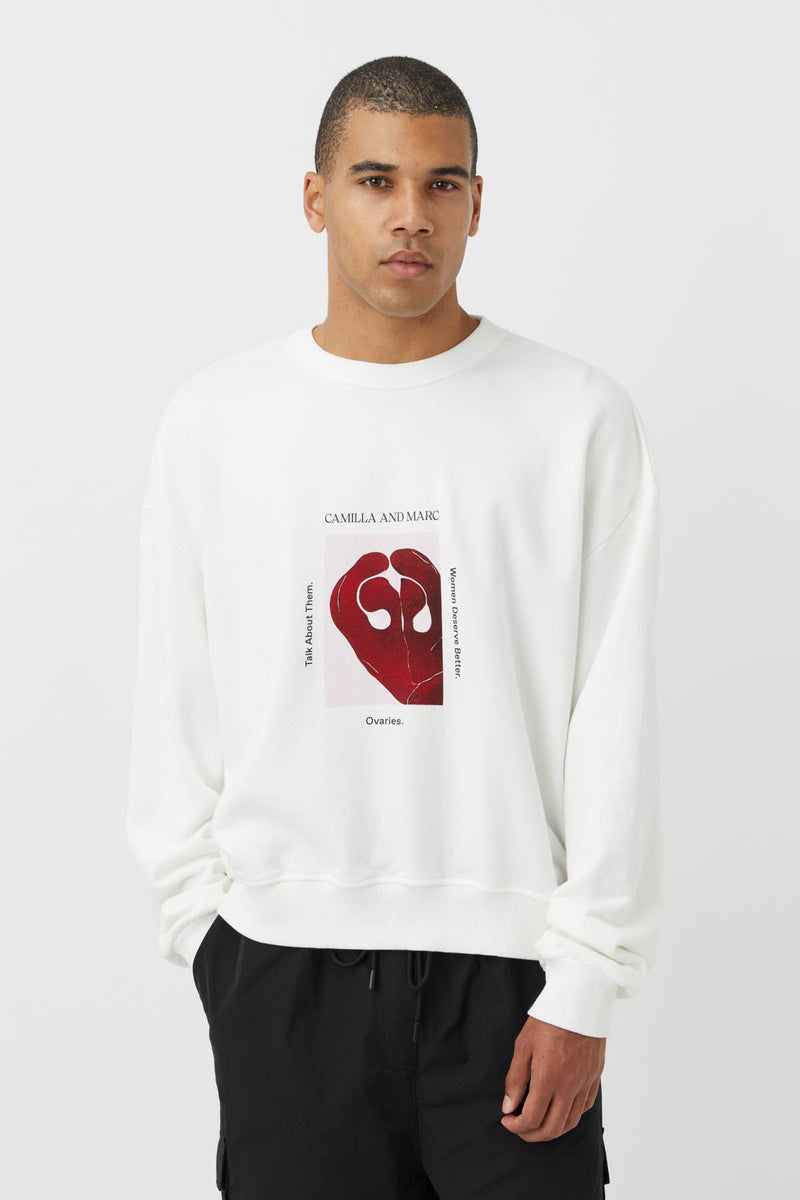 Ovaries. Talk About Them.' Artwork Organic Cotton Sweater in White - C ...