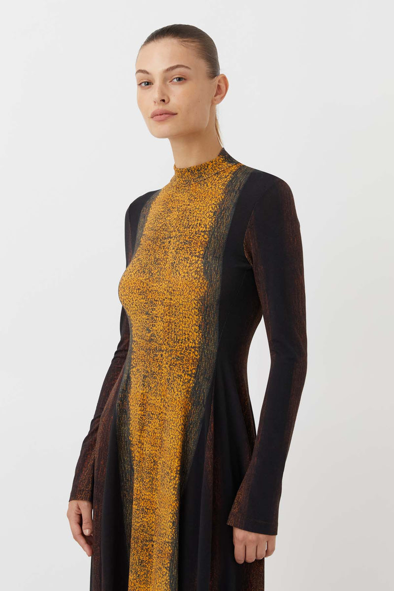 Serpentine Long Sleeve Maxi Dress in Yellow and Brown - C&M |CAMILLA ...