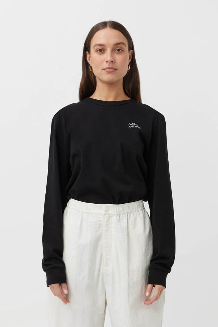 Sutton Long Sleeve Crew Sweater Tee in Black- C&M |CAMILLA AND MARC ...