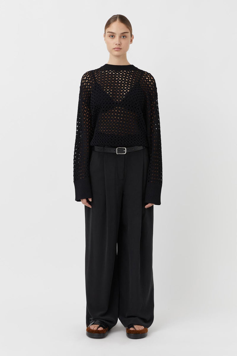 Luna Mesh Knit Crew in Black-C&M |CAMILLA AND MARC® Official