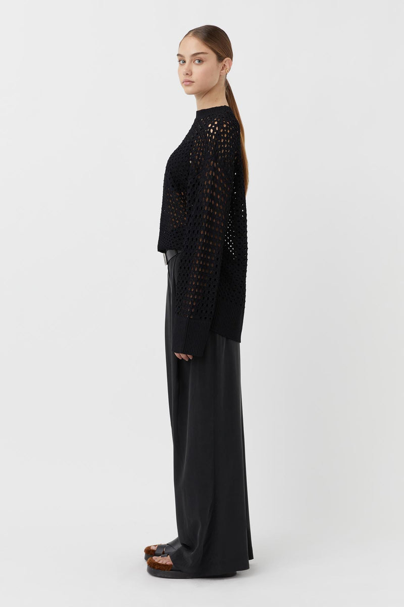 Luna Mesh Knit Crew in Black-C&M |CAMILLA AND MARC® Official