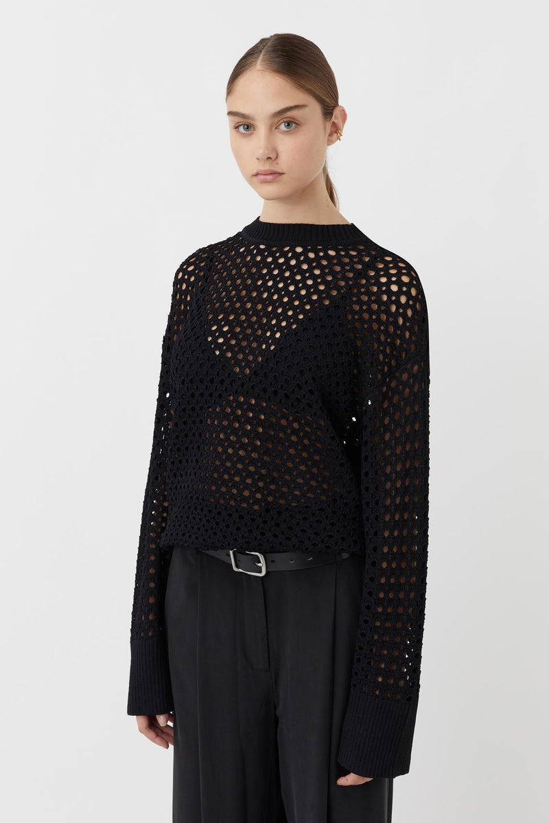 Luna Mesh Knit Crew in Black-C&M |CAMILLA AND MARC® Official
