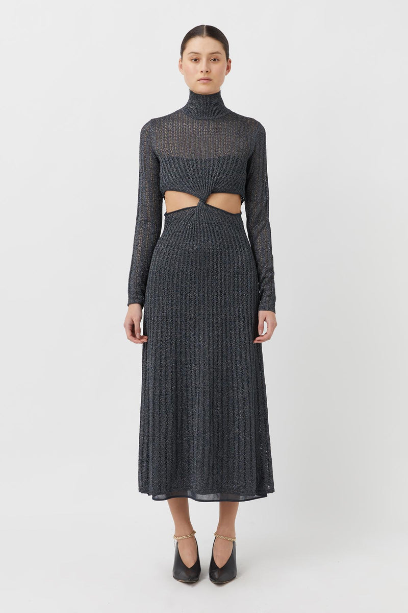 St Clair Full Length Lace Knit Dress in Charcoal Metallic- C&M |CAMILLA ...